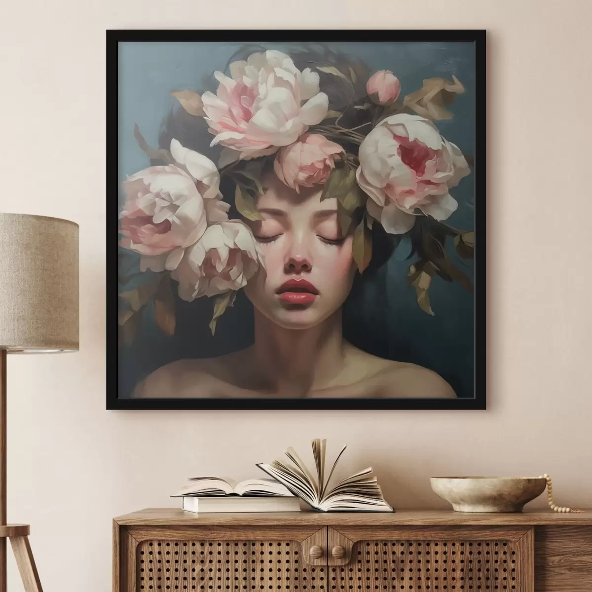 Poster Mädchen mit Blumenkranz f43250