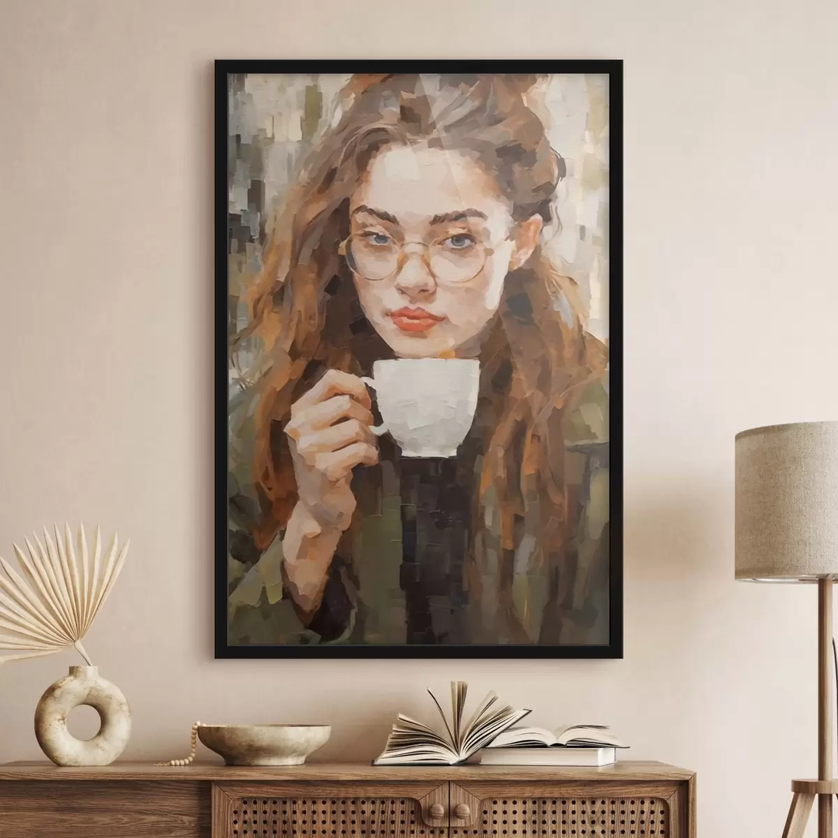 Poster Mädchen mit einer Tasse Kaffee f43927