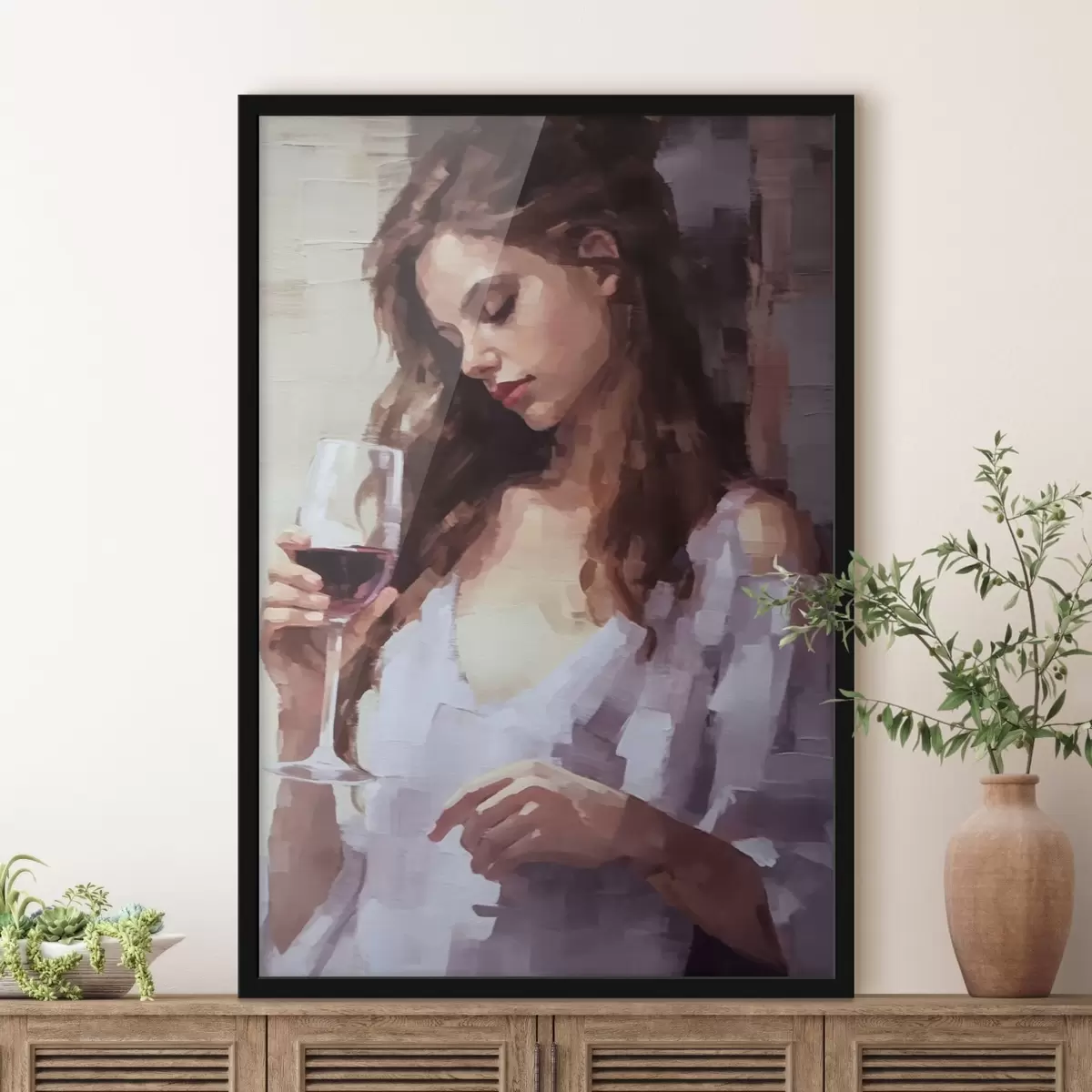 Poster Mädchen mit einem Glas Wein f43940