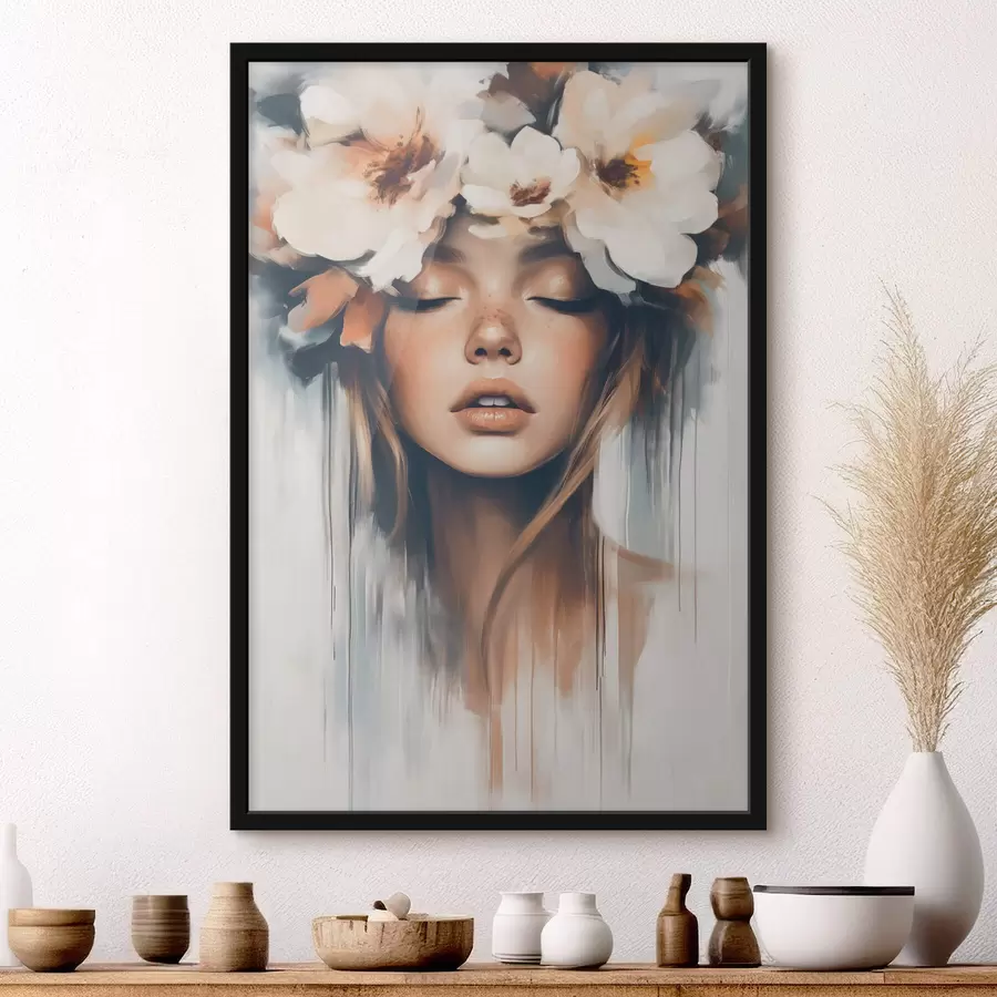 Fototapete Porträt einer Frau mit Blumen im Haar f43001