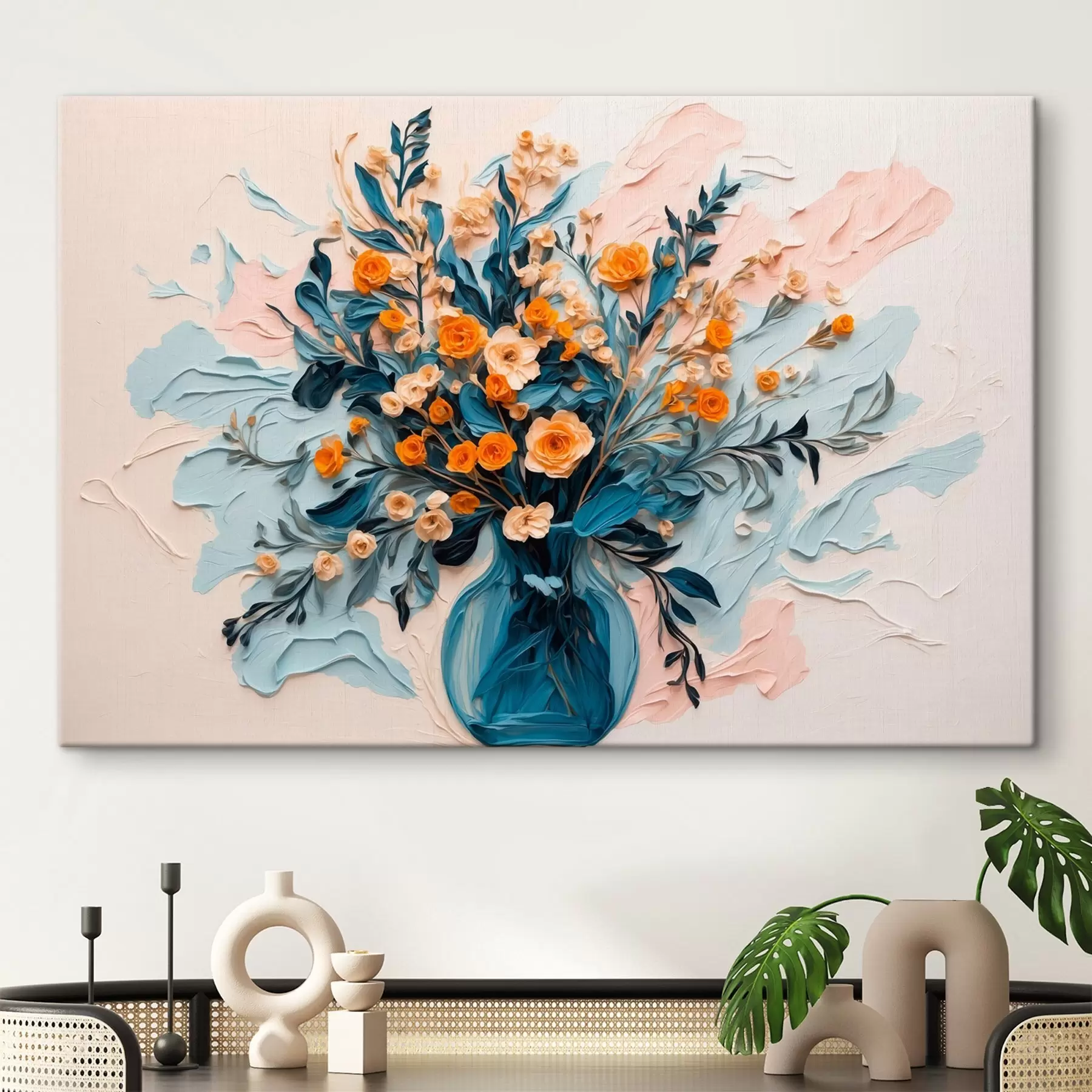 Wandbilder Blumen in transparenter Vase im Stil der Ölmalerei s43443