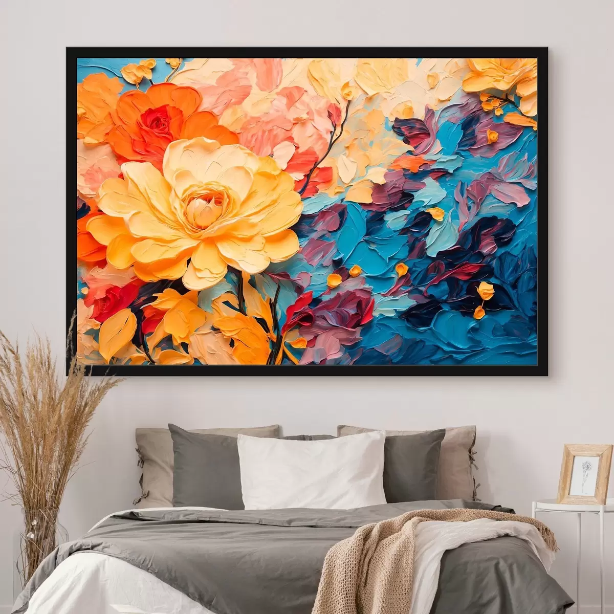 Poster Blumen auf abstraktem Hintergrund im Stil der Ölmalerei f43442