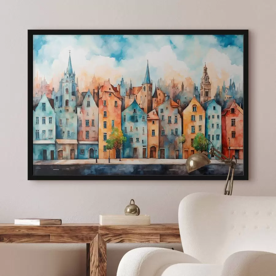 Fototapete Europäische Stadt im Stil Aquarellmalerei f43441