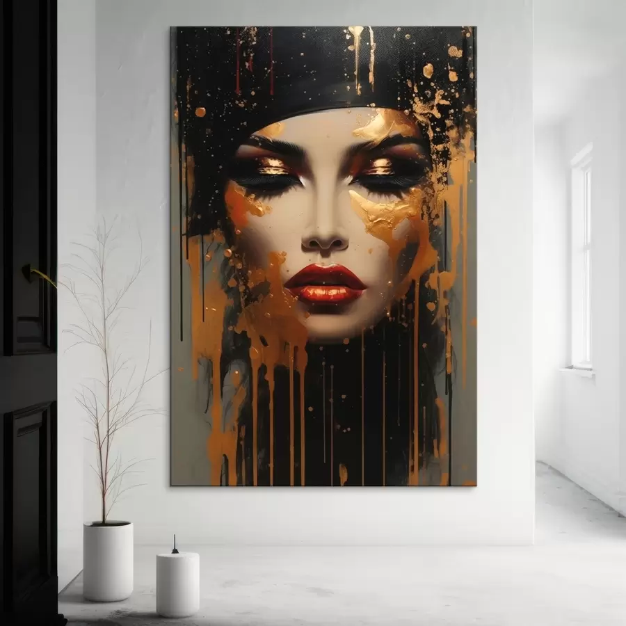 Wandbilder Gesicht eines Mädchens mit gelber Farbe s43468