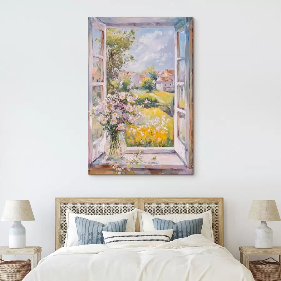 Wandbilder Sommer auf dem Dorf, rustikal, Ölzeichnung, Blumen in Vase s43889