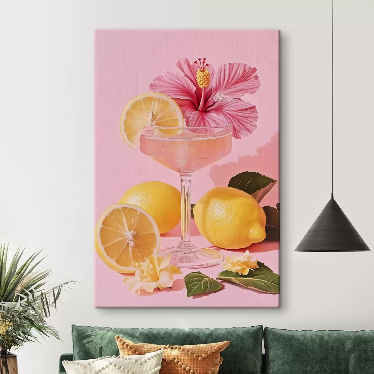 Wandbilder Rosa Cocktail mit Hibiskusblüte, Zitronen, Realismus s43893
