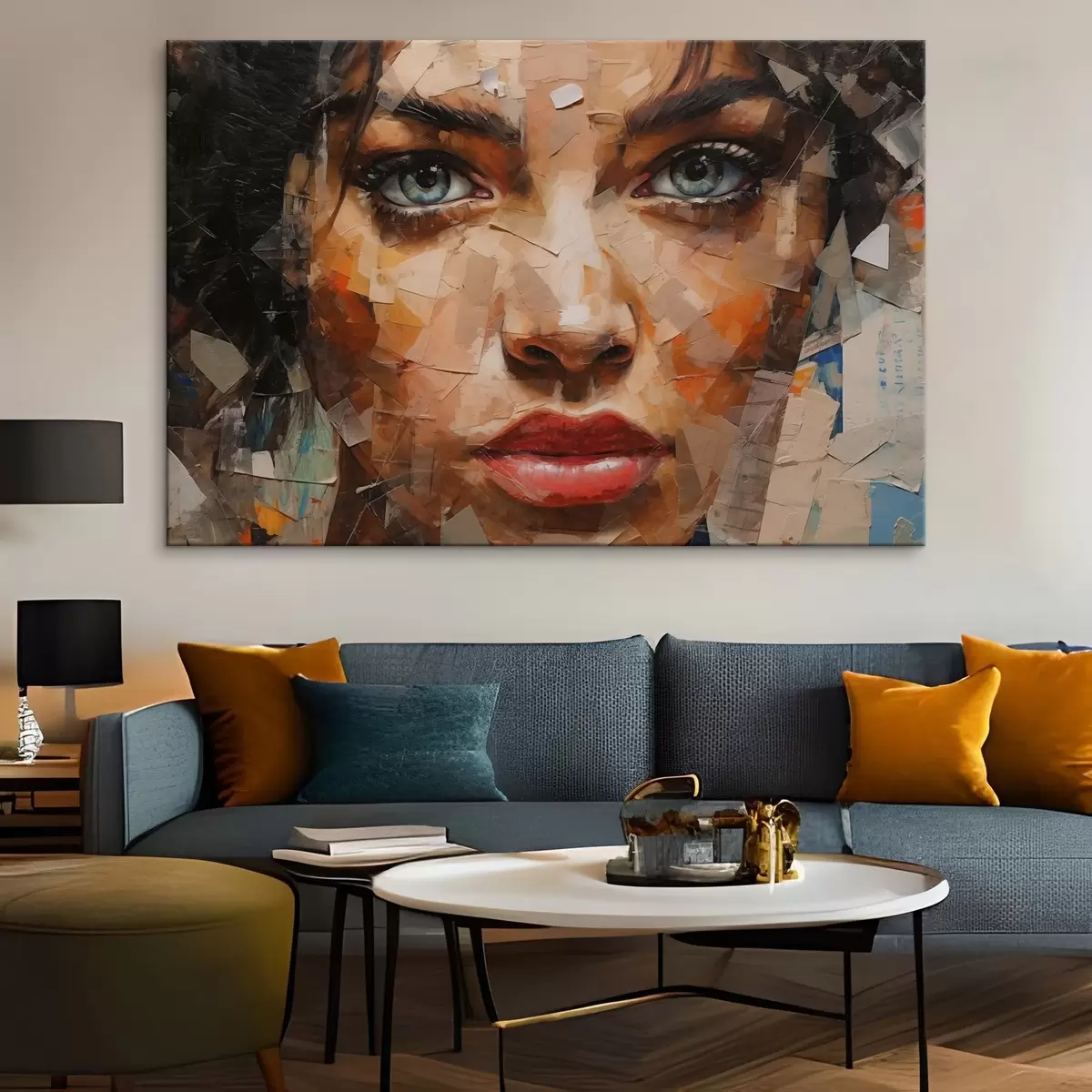 Wandbilder Das Gesicht eines Mädchens aus Zeitungen s43467