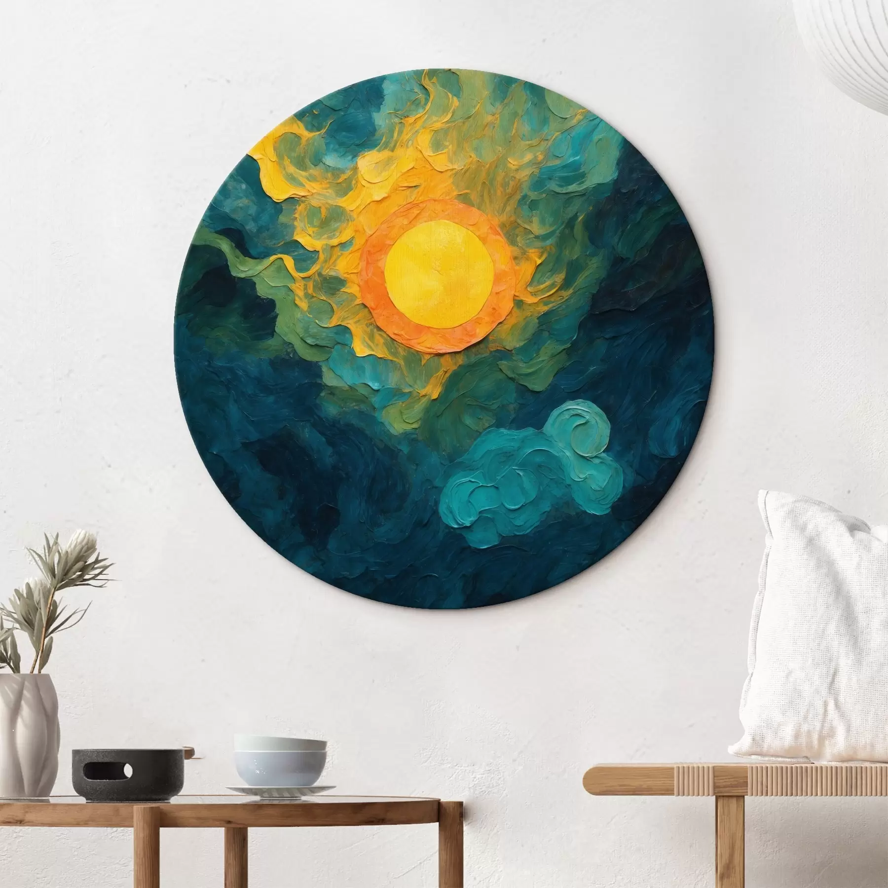 Wandbilder Sonne auf dunklem Hintergrund im Stil der Ölmalerei r43459