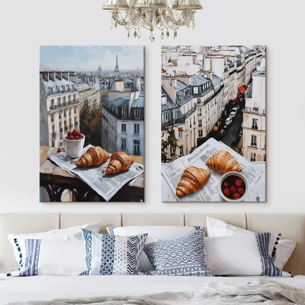 Wandbilder Stadtansicht auf einem Balkon in Paris, Eiffelturm, Erdbeeren, Kaffee, Tagebuch m00445
