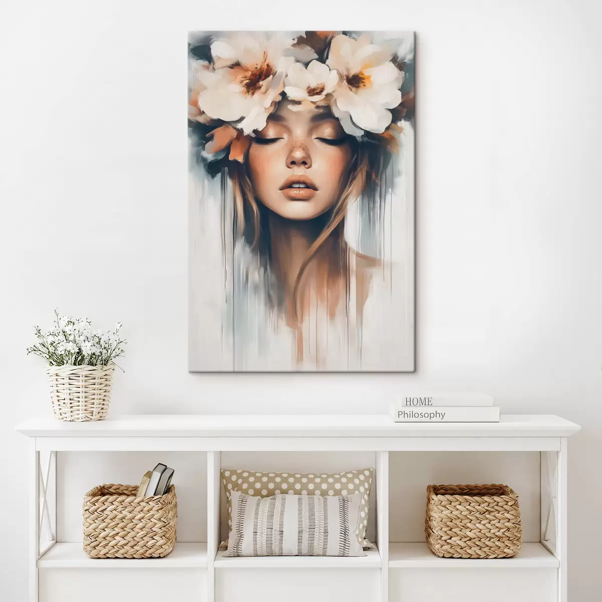 Wandbilder Porträt einer Frau mit Blumen im Haar s43001