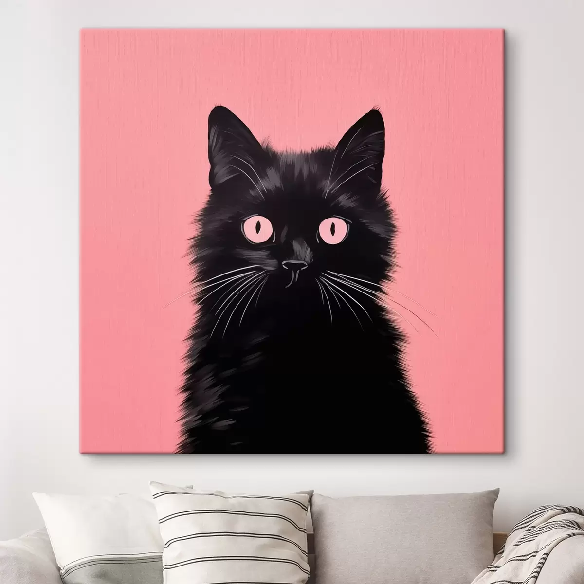 Wandbilder Schwarze Katze auf Rosa s43963