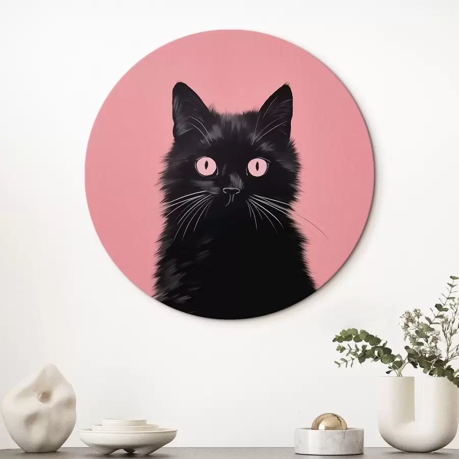 Wandbilder Schwarze Katze auf Rosa r43963
