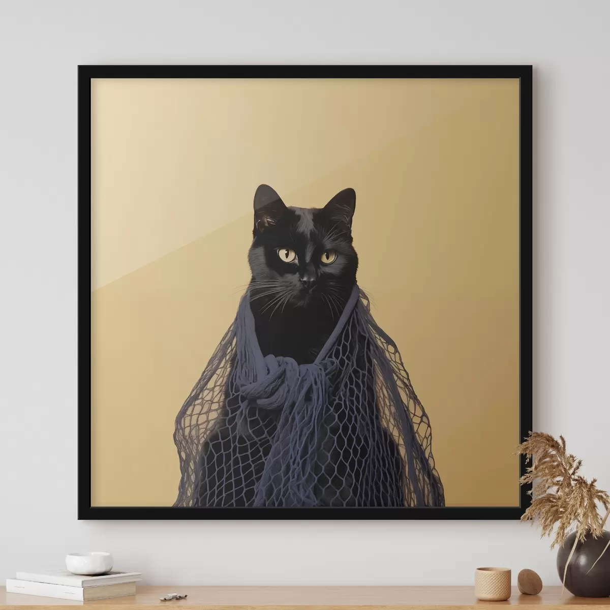 Poster Schwarze Katze im Netz f43959