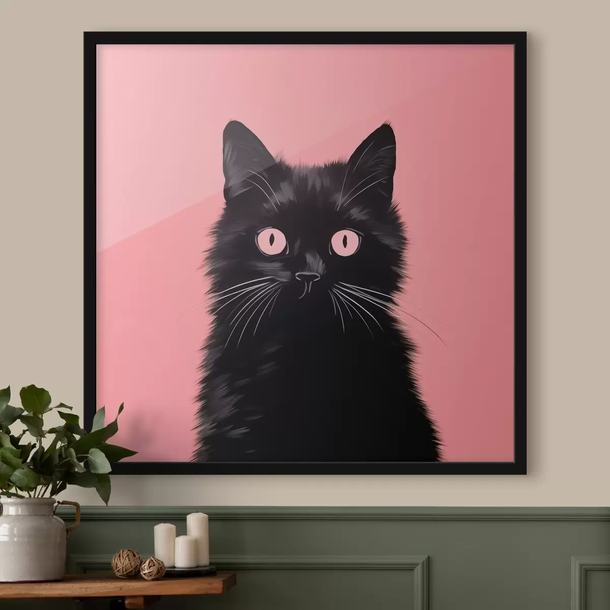 Poster Schwarze Katze auf Rosa f43963