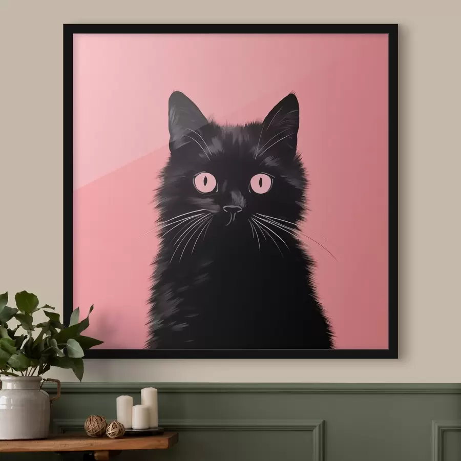 Fototapete Schwarze Katze auf Rosa f43963