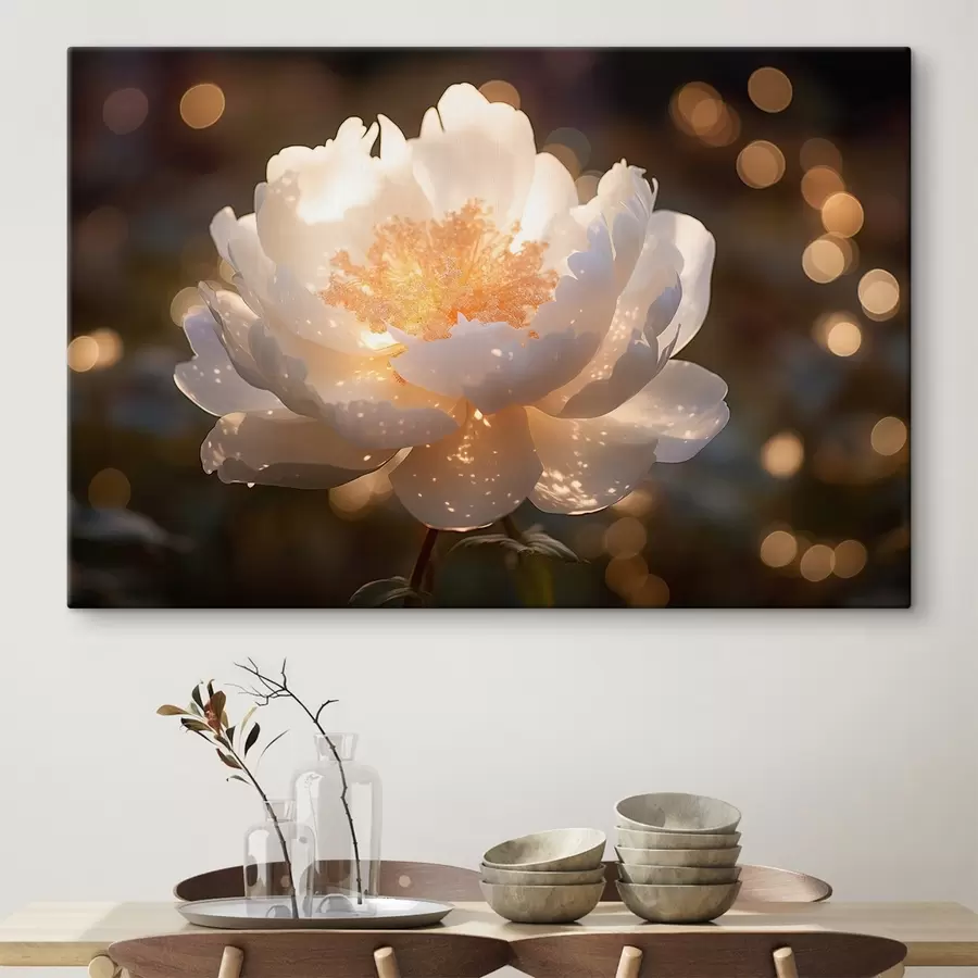 Wandbilder Weiße Blume mit leuchtender Mitte s43949