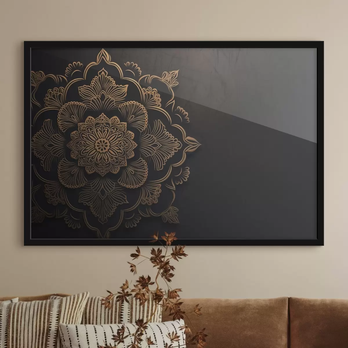 Poster Gelbe Muster auf schwarzem Hintergrund f43943