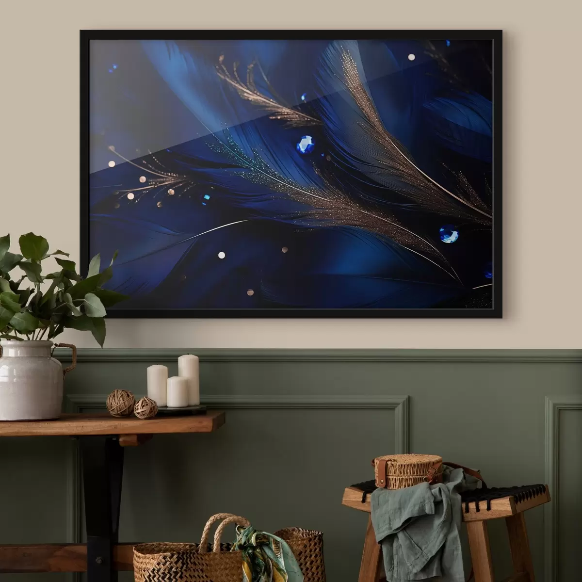 Poster Blaue hyperrealistische Federn f43946