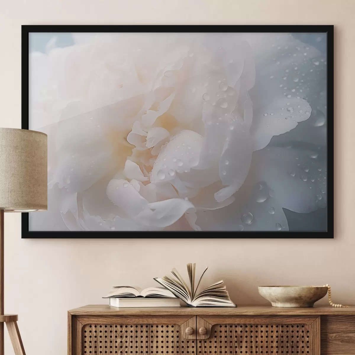 Poster Weiße Blume mit Tau f43953