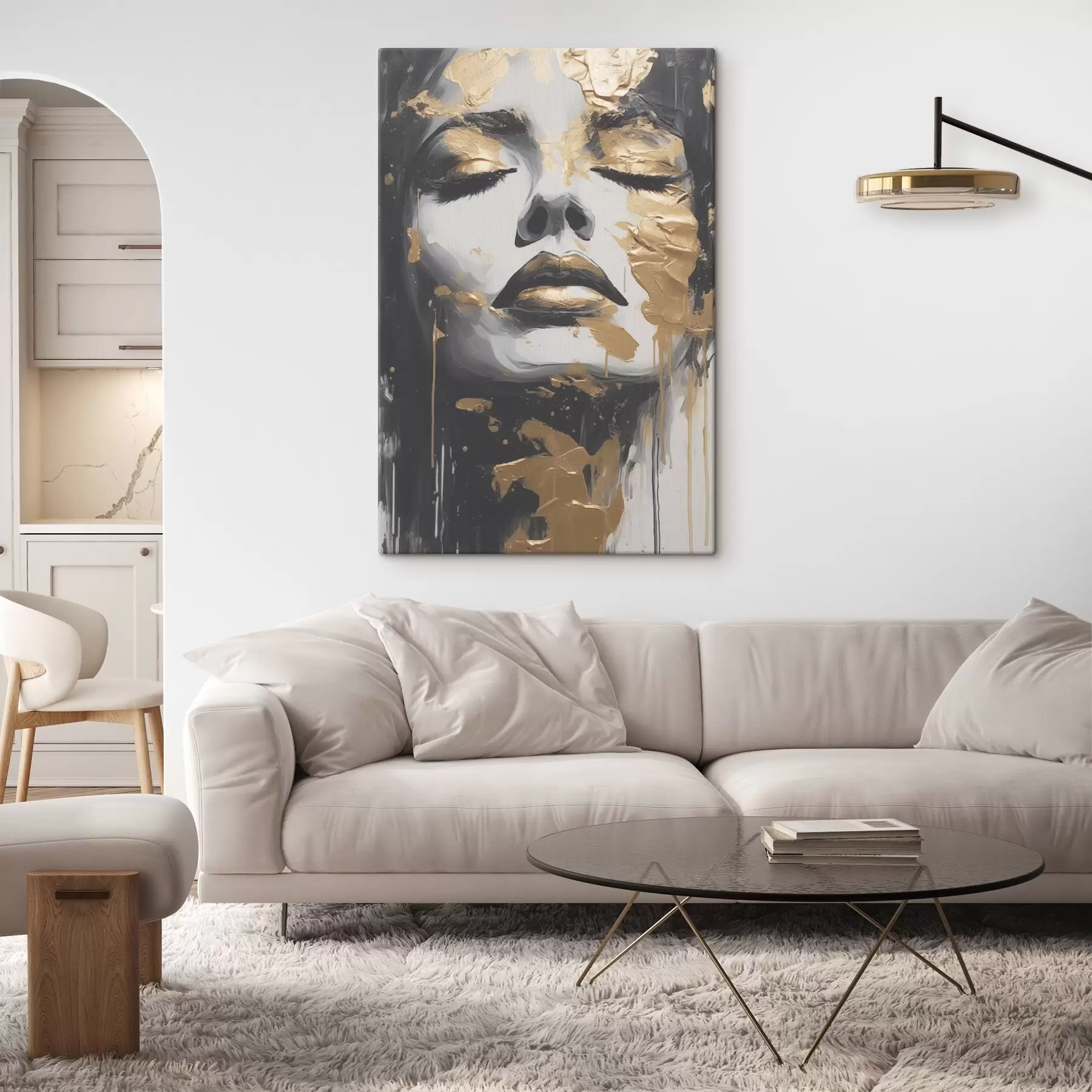 Wandbilder Porträt einer Frau mit abstrakten Strichen s43988