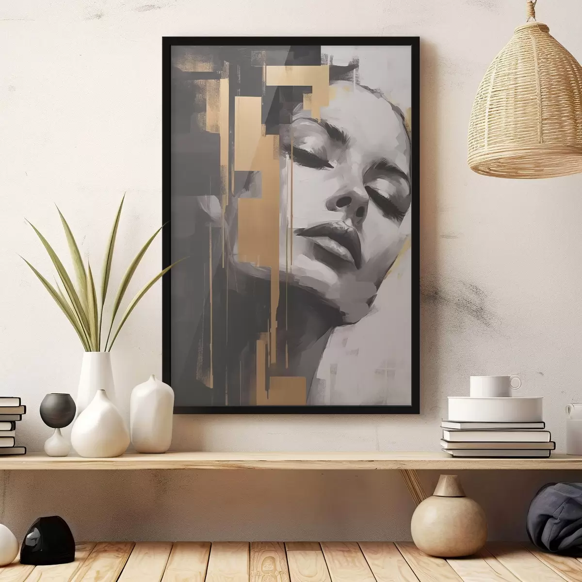 Poster Weibliches Porträt mit geometrischen Akzenten f43989