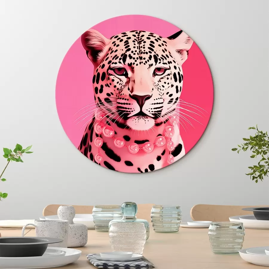 Wandbilder Porträt eines Leoparden mit rosa Halskette r43976