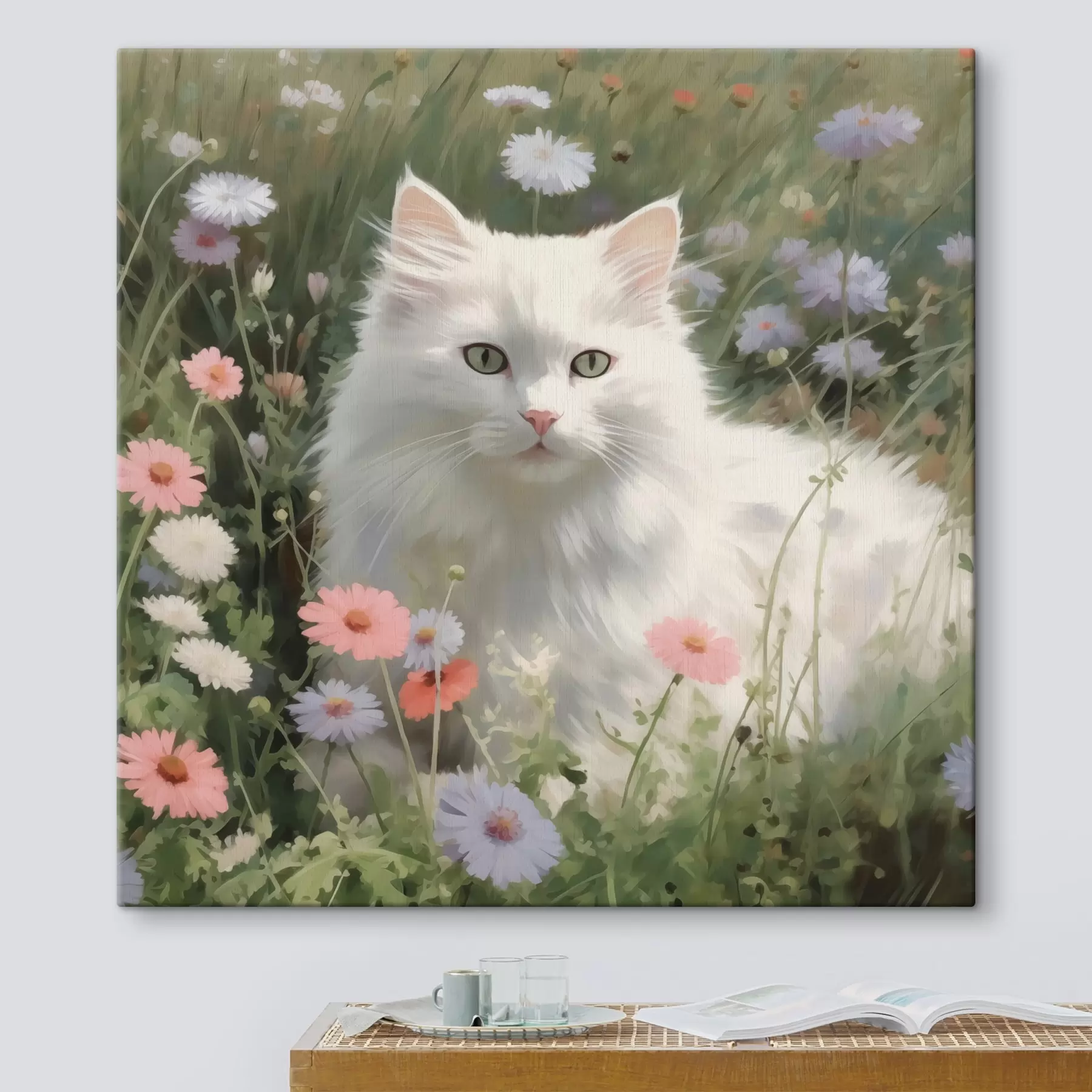 Wandbilder Katze in Blumen s44050