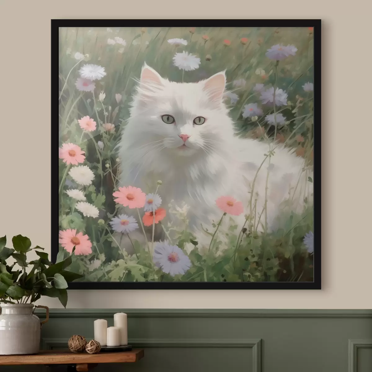 Poster Katze in Blumen f44050