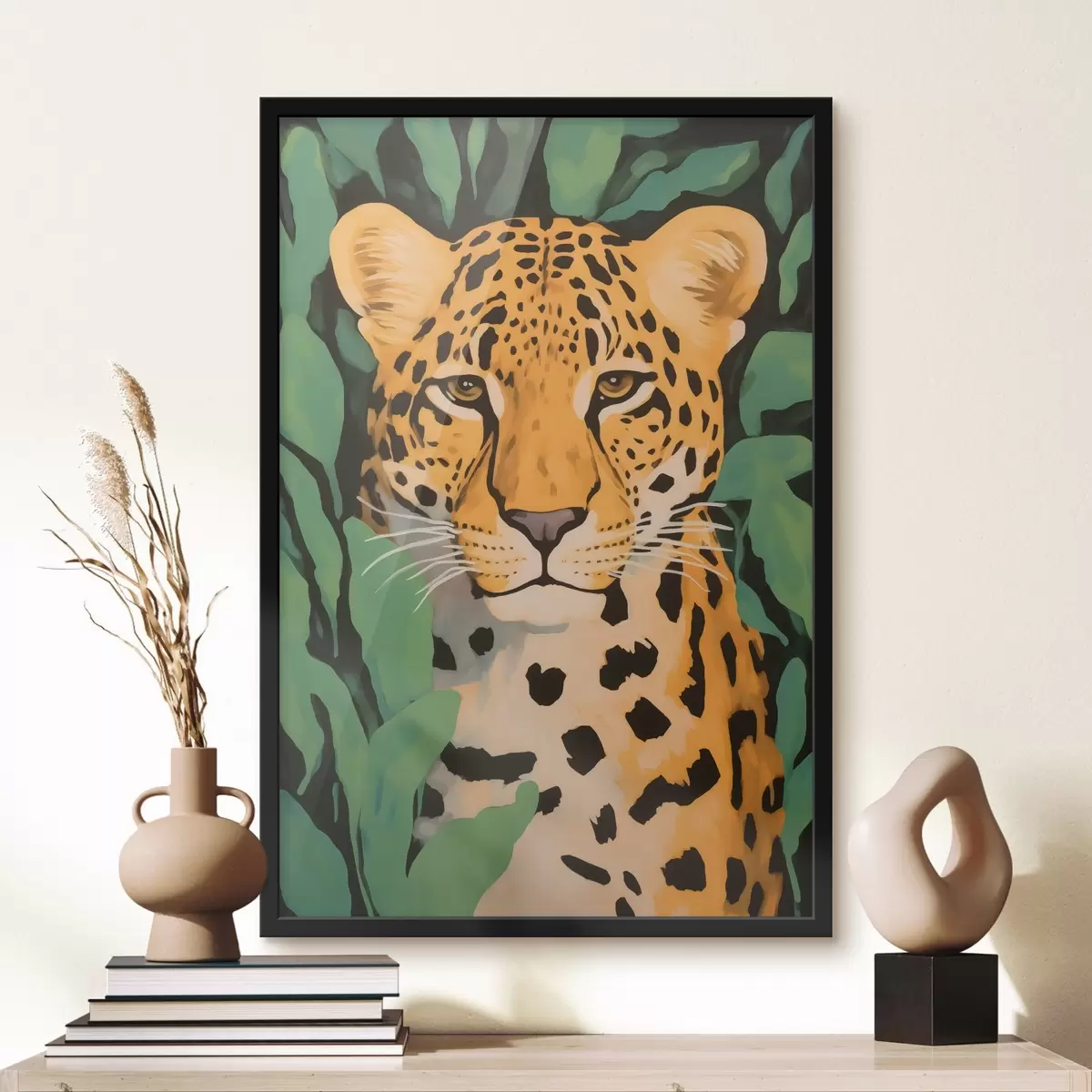 Poster Leopard im Laub f44053