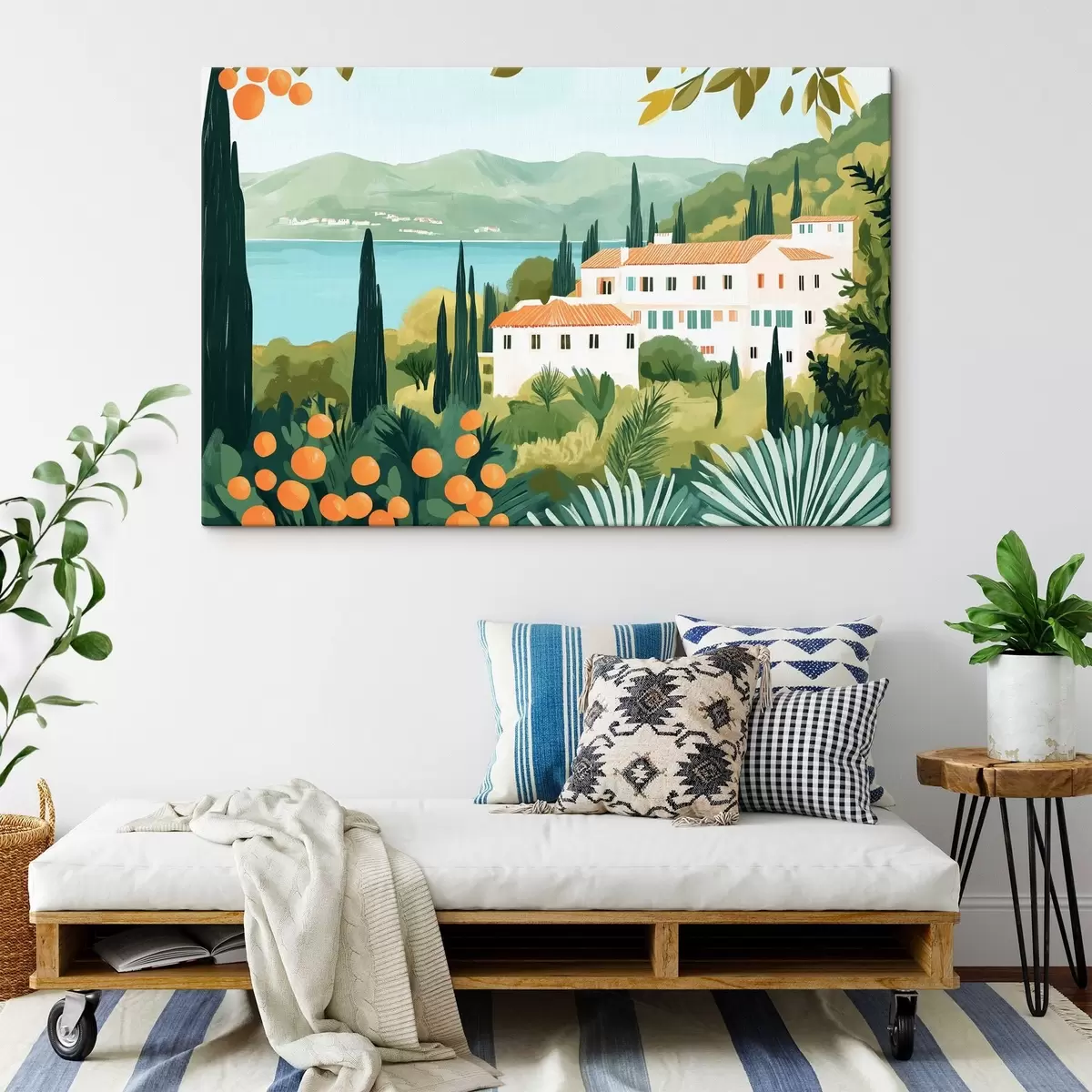 Wandbilder Mediterrane Landschaften mit Orangenbäumen und Häusern, Meeresküste s44027