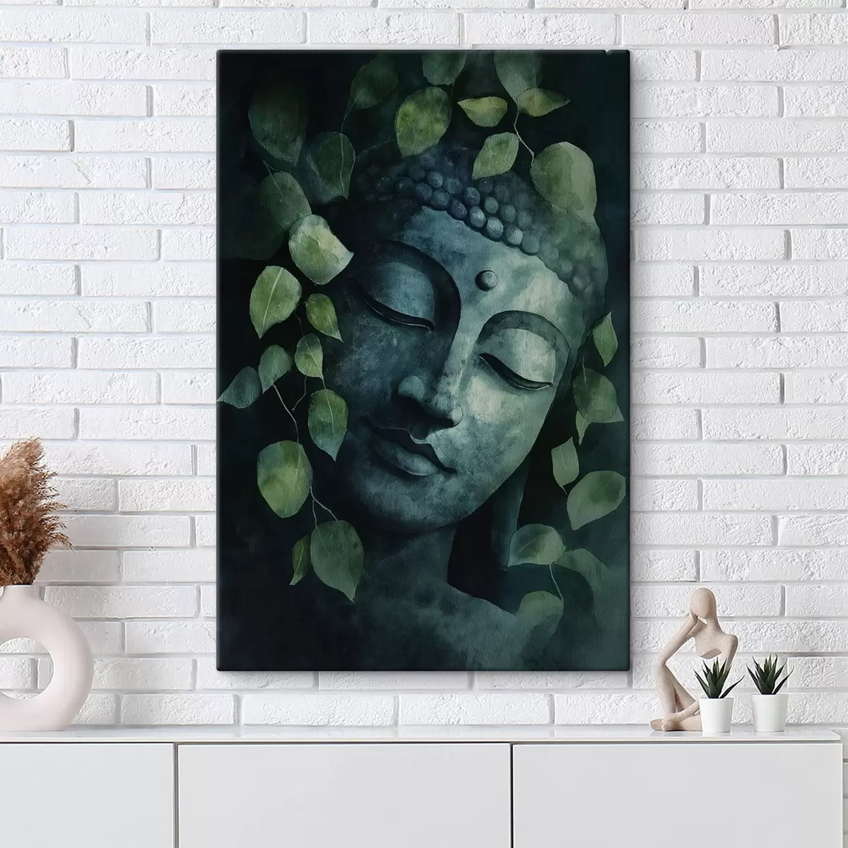 Wandbilder Buddha mit geschlossenen Augen, Meditation, grüne Farben s44030
