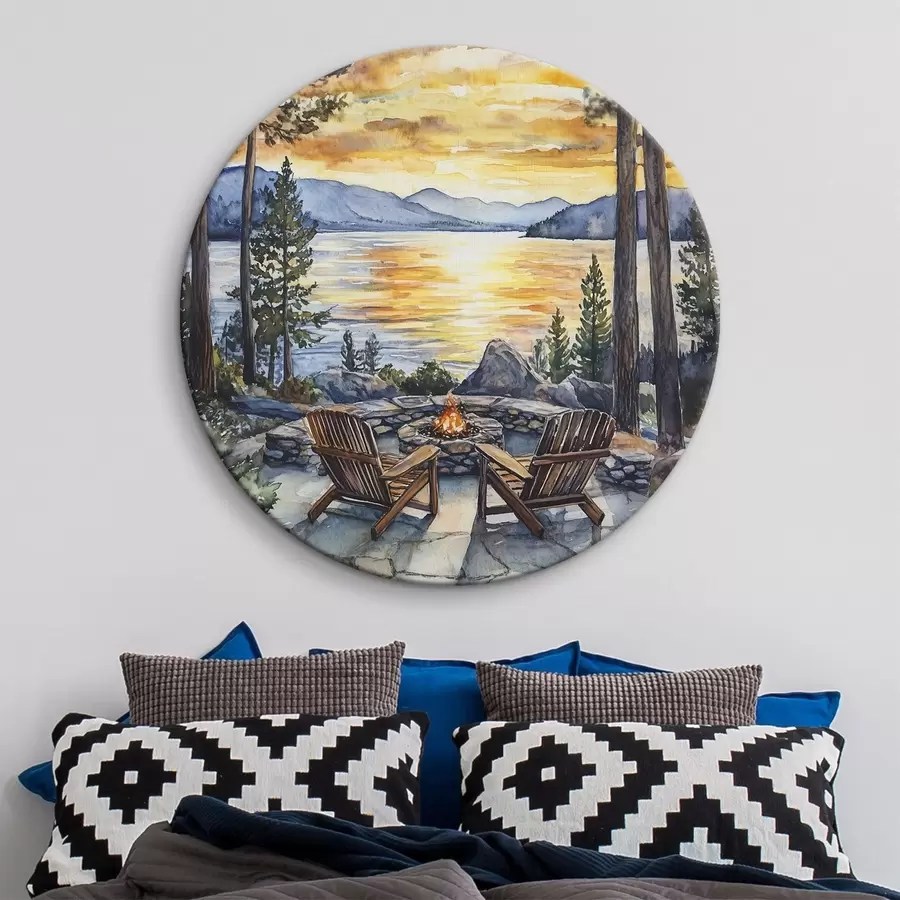 Wandbilder See mit Bergen auf den Sonnenuntergang, Reisen, gemütlichen Kamin, Aquarell r44018