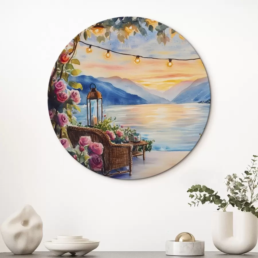 Wandbilder Schöner Sonnenuntergang in den Bergen, See, Rosen, Boho-Stil r44025