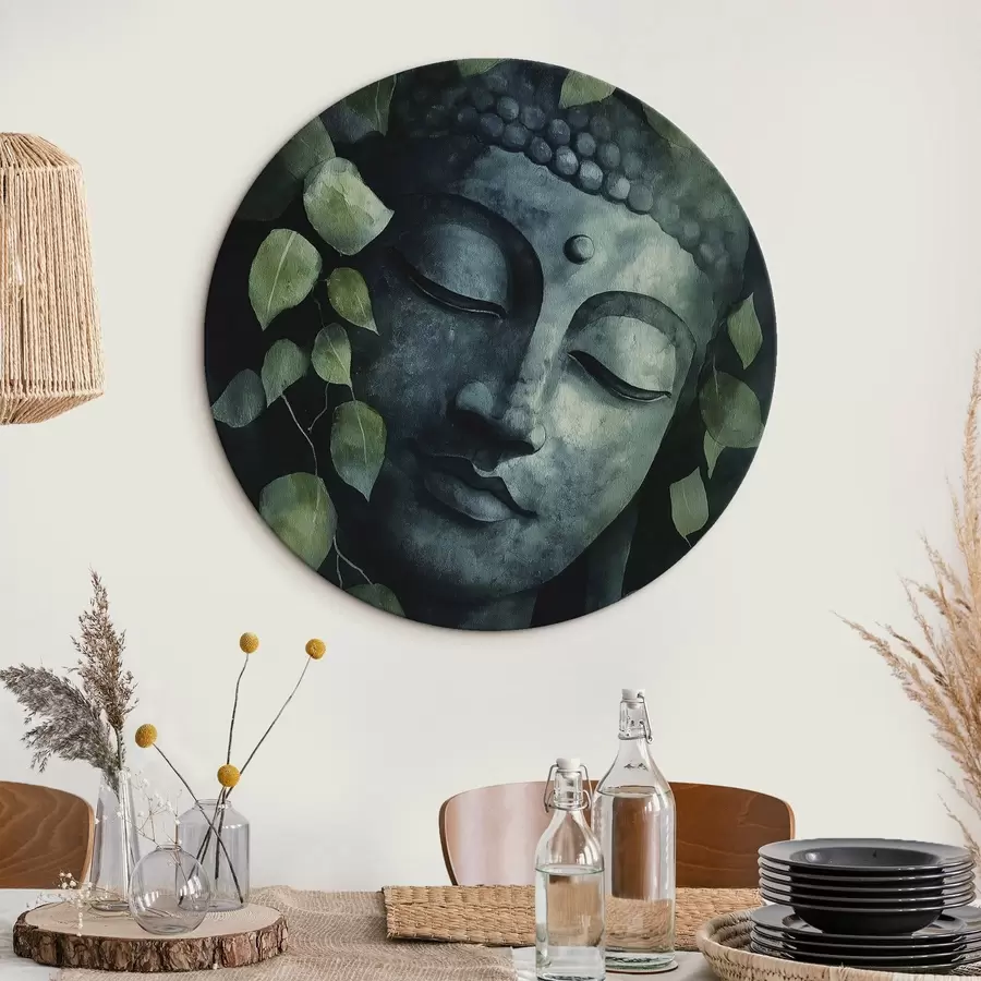 Wandbilder Buddha mit geschlossenen Augen, Meditation, grüne Farben r44030