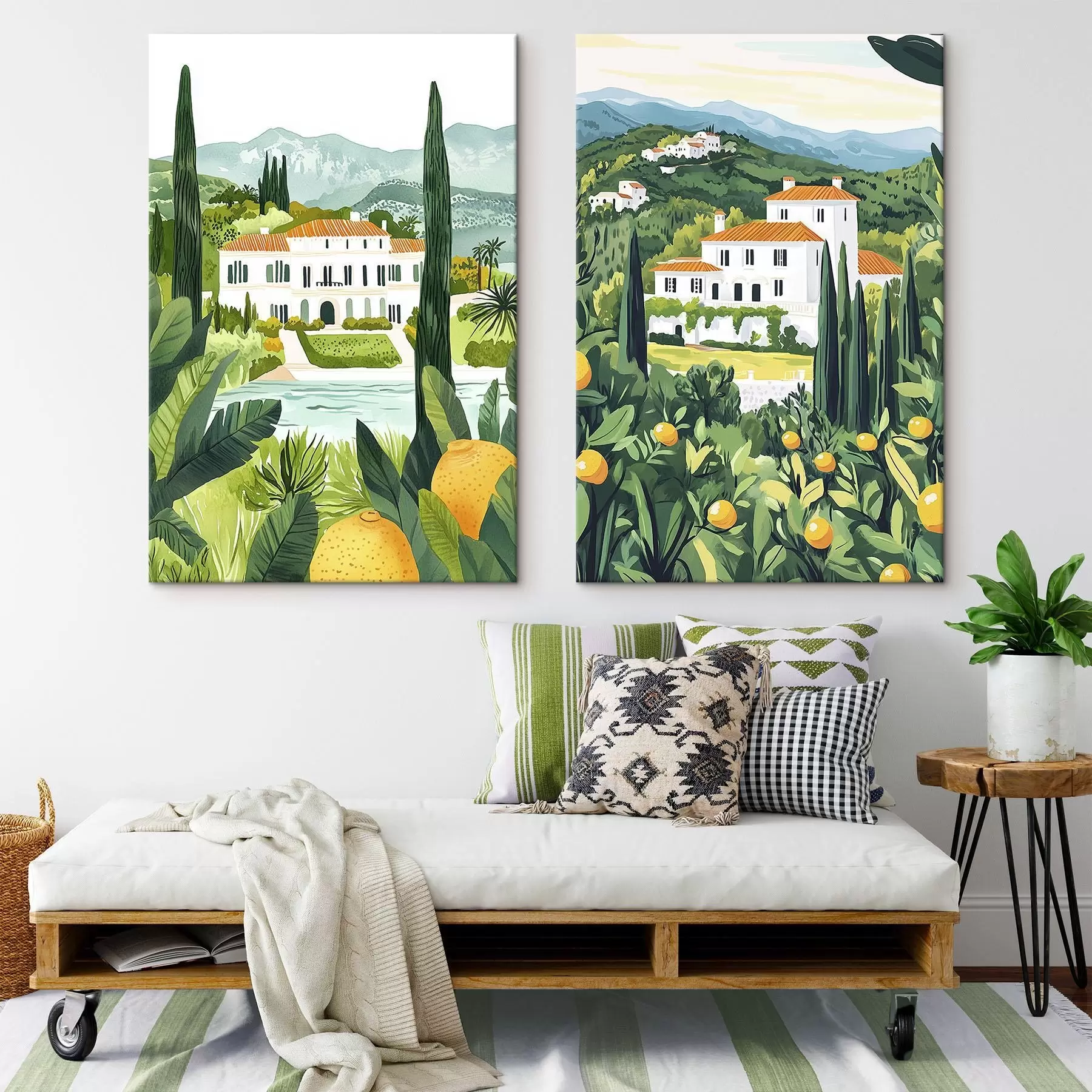 Wandbilder Mediterrane Landschaften mit Bäumen und Häusern, Meeresküste, Spanien m00450