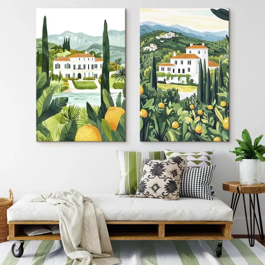 Wandbilder Mediterrane Landschaften mit Bäumen und Häusern, Meeresküste, Spanien m00450