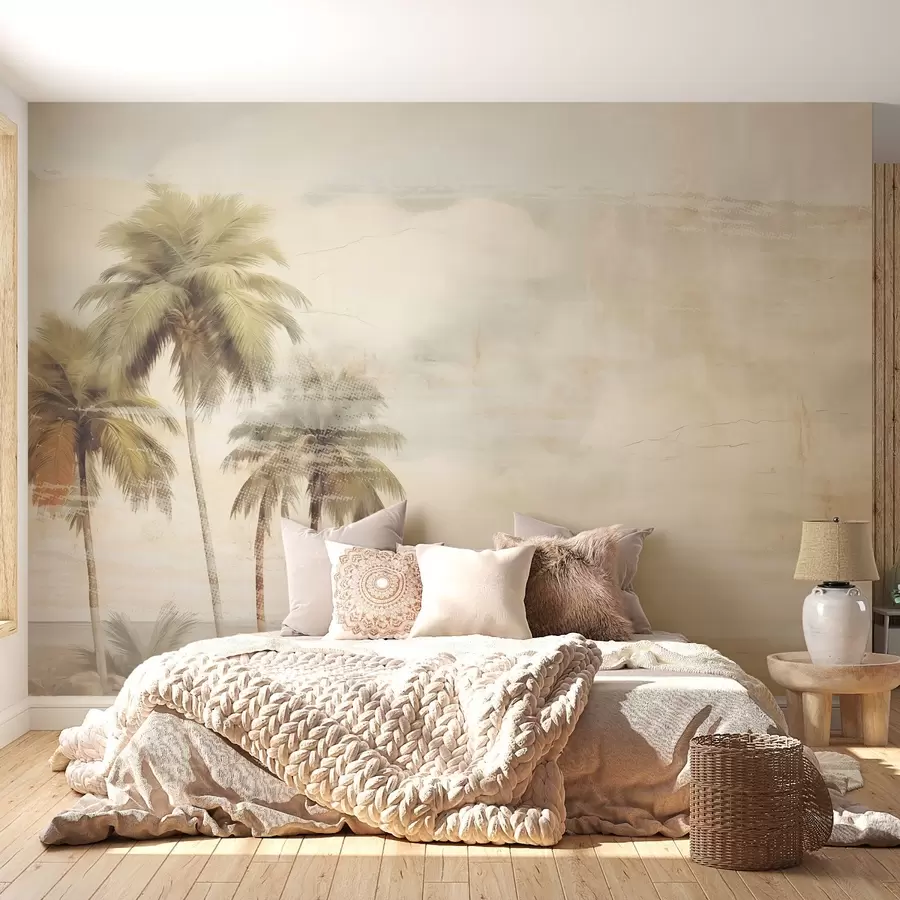 Fototapete Tropical Dream, Palmen, Wolken, Himmel, Meer, Textur w03780