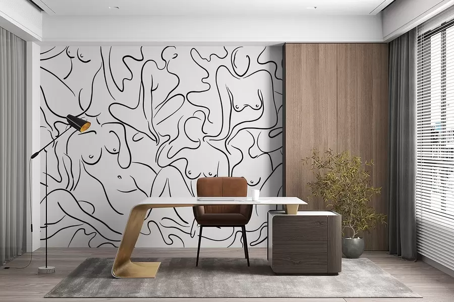 Fototapete Strichzeichnung Silhouetten von Frauenkörpern, Abstraktion, schwarze Farbe w03755