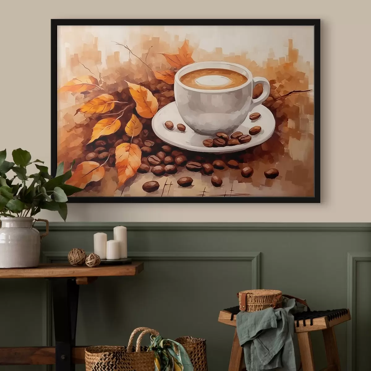 Poster Tasse Kaffee und Kaffeebohnen f44116