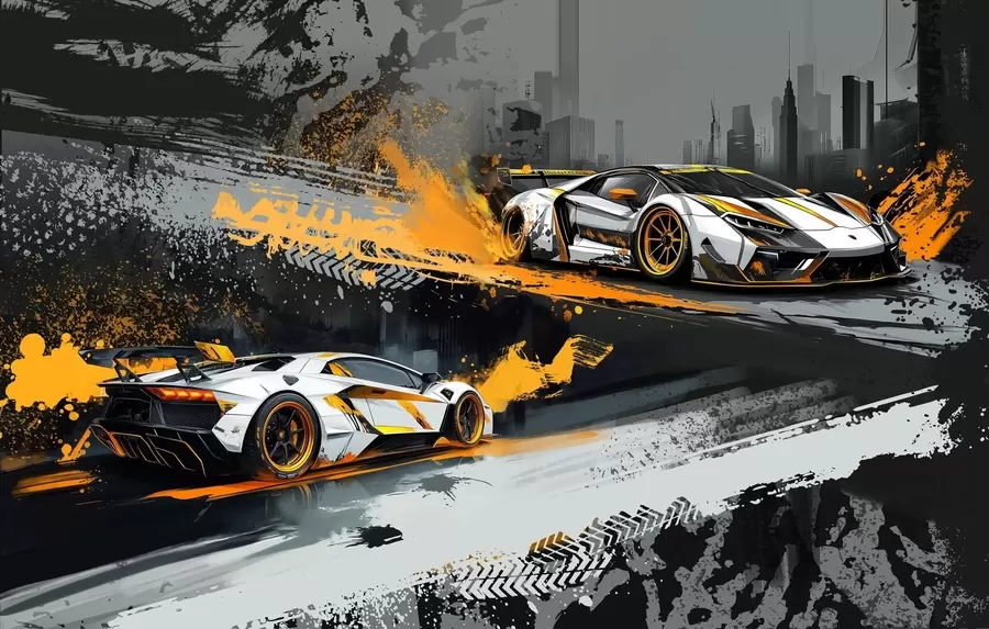 Fototapete harter grange-stil, ausdrucksstarke, dinamische sportwagen w03721