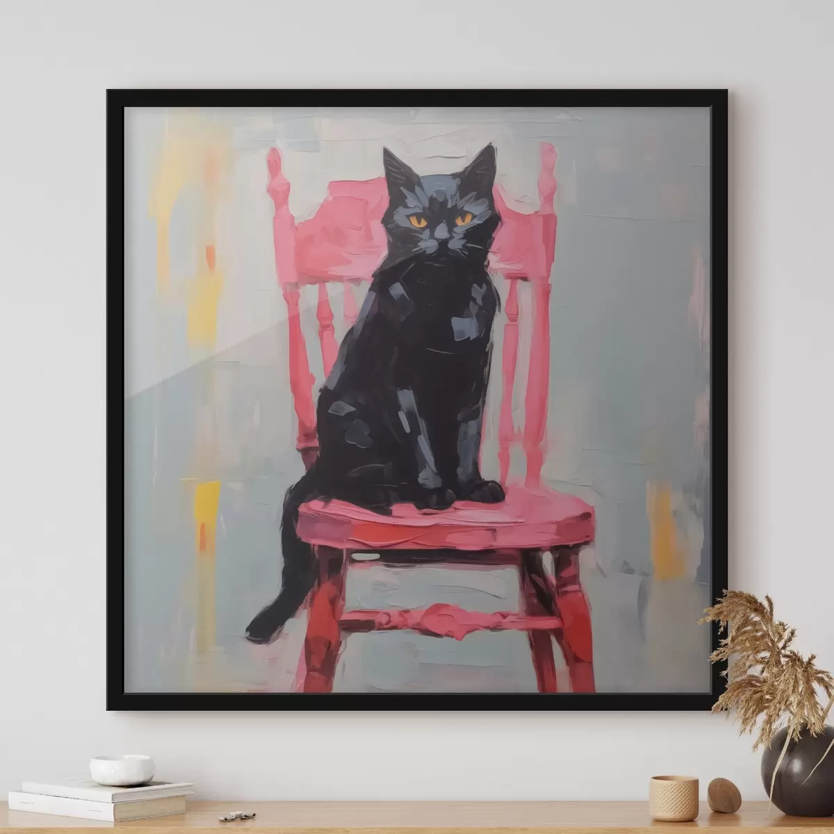 Poster Schwarze Katze auf einem Stuhl f44130