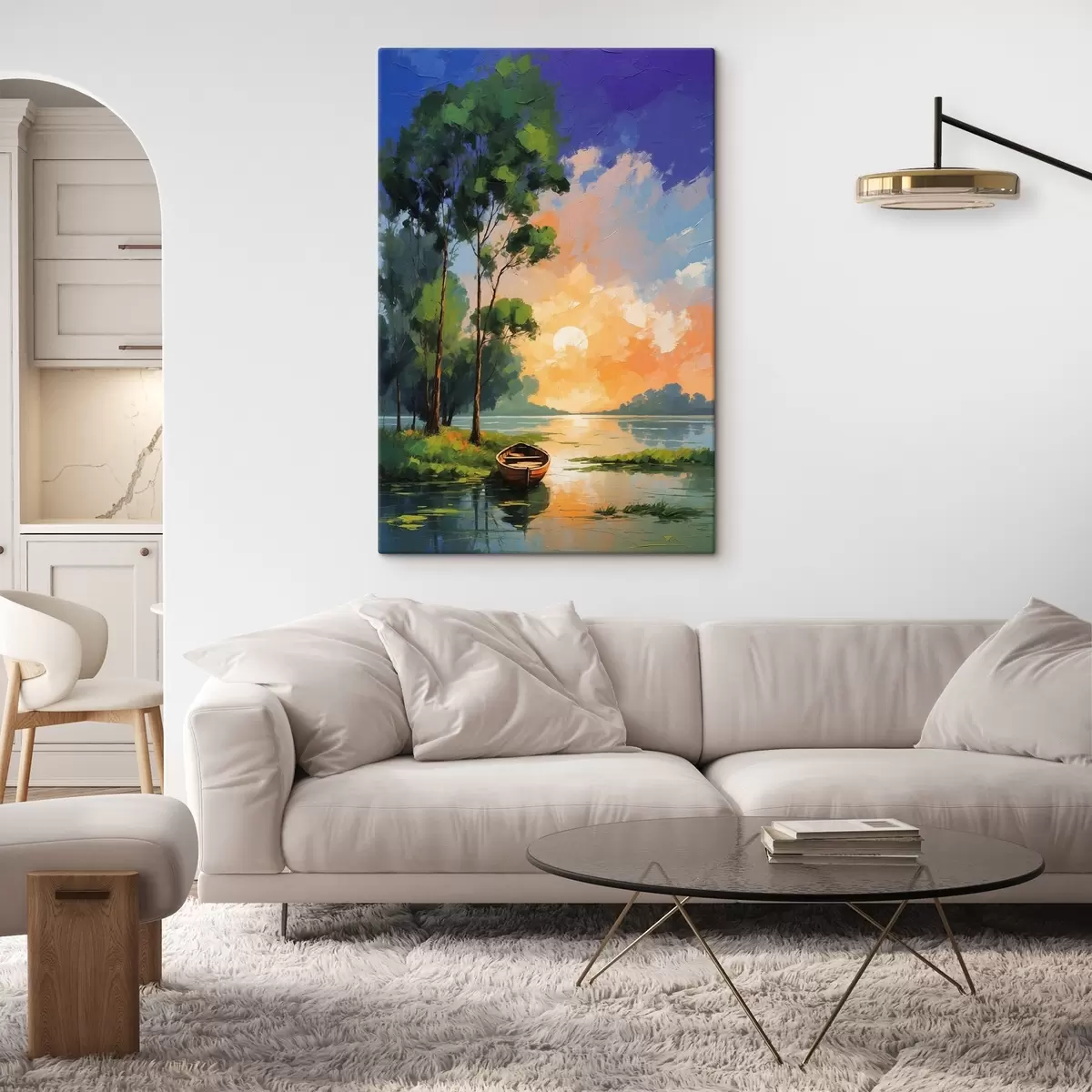 Wandbilder Boot in der Nähe einer Insel in Acrylmalerei Stil s44065