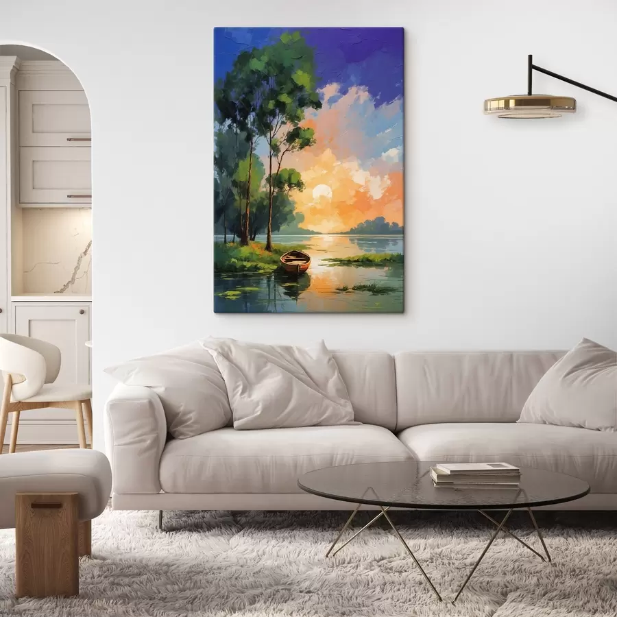 Wandbilder Boot in der Nähe einer Insel in Acrylmalerei Stil s44065