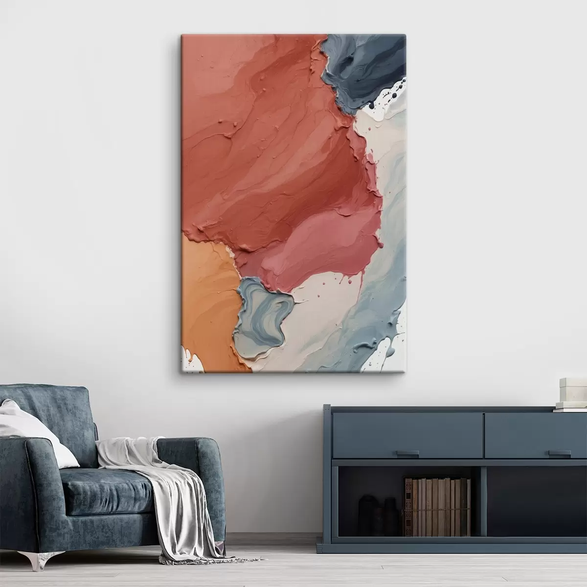 Wandbilder Abstraktes Ölgemälde mit roten, gelben und blauen Farben s44068