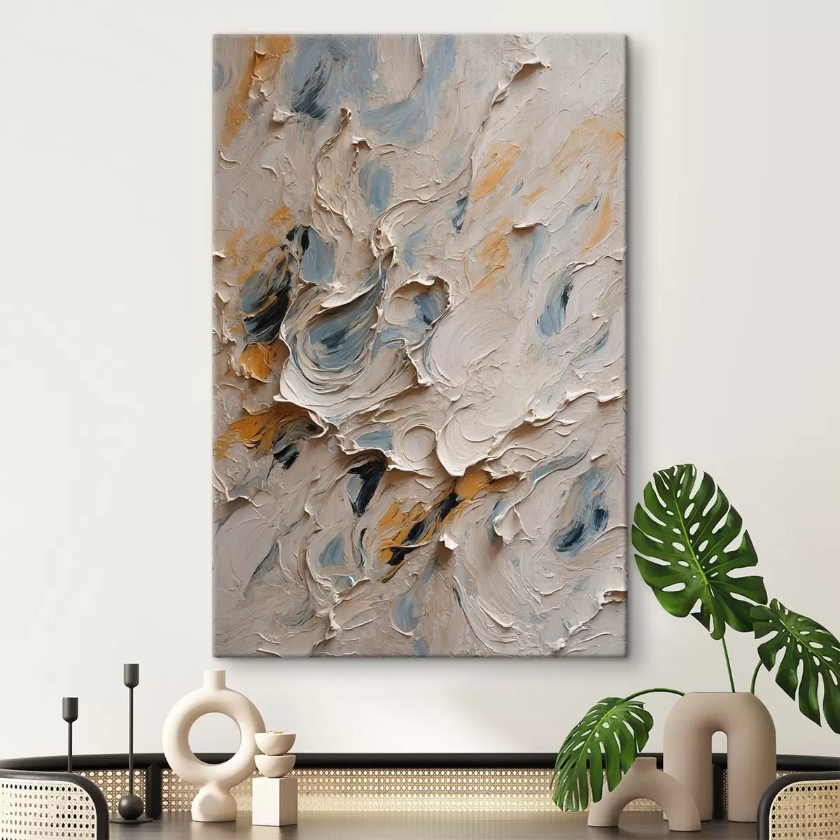 Wandbilder Abstraktes Ölgemälde in weißen und blauen Farben s44078