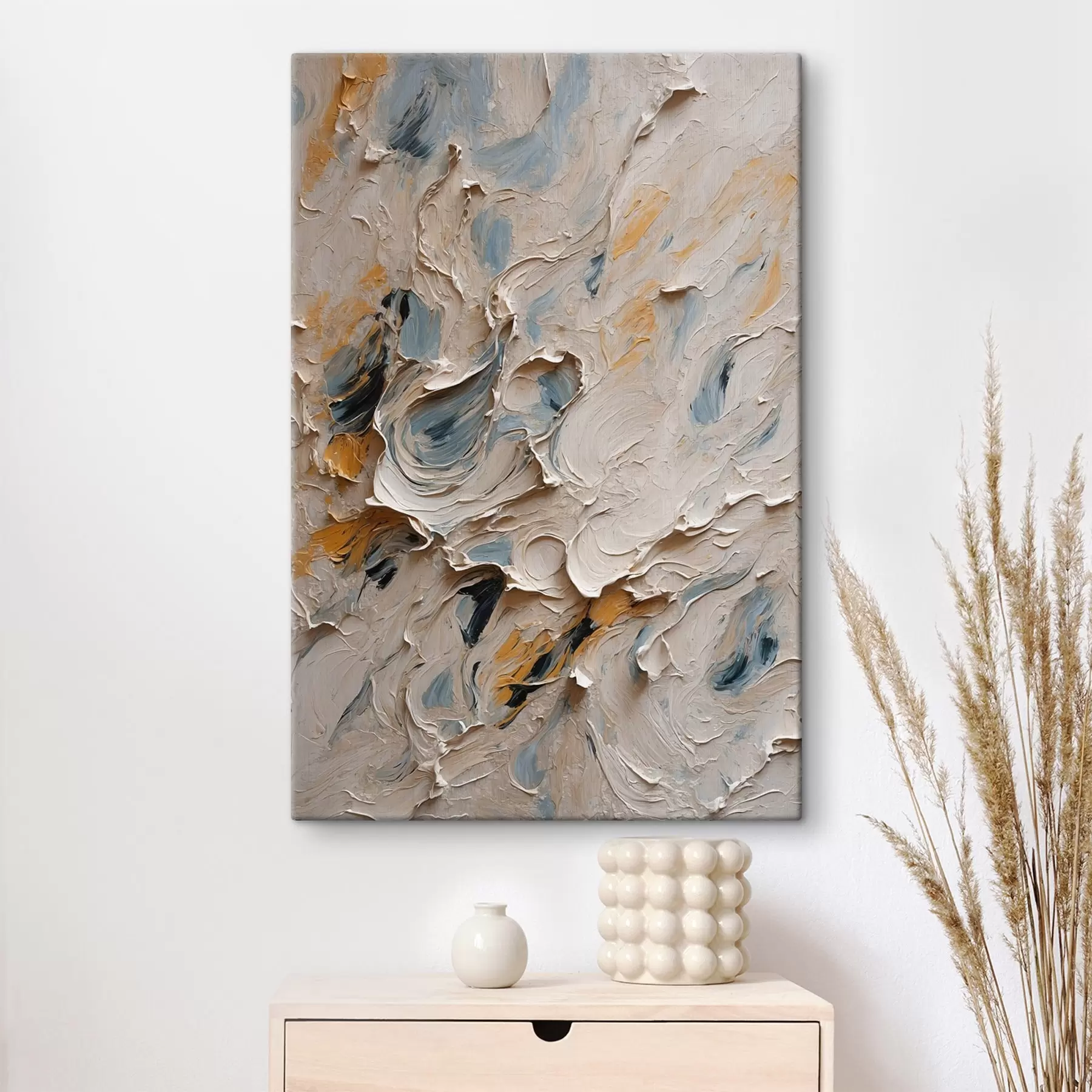 Fototapete Abstraktes Ölgemälde in weißen und blauen Farben s44078