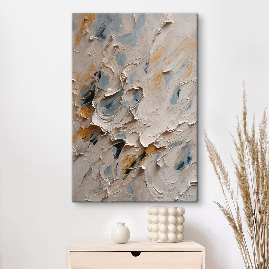 Wandbilder Abstraktes Ölgemälde in weißen und blauen Farben s44078