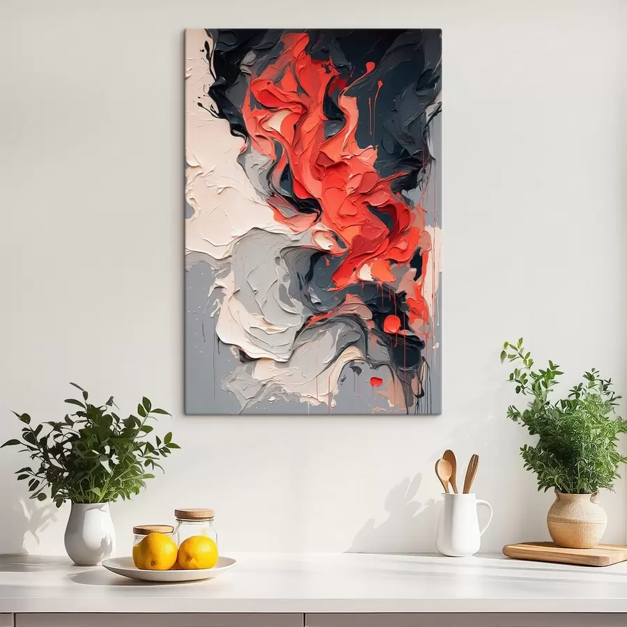 Wandbilder Abstraktes Ölgemälde in roten, schwarzen und grauen Farben s44079