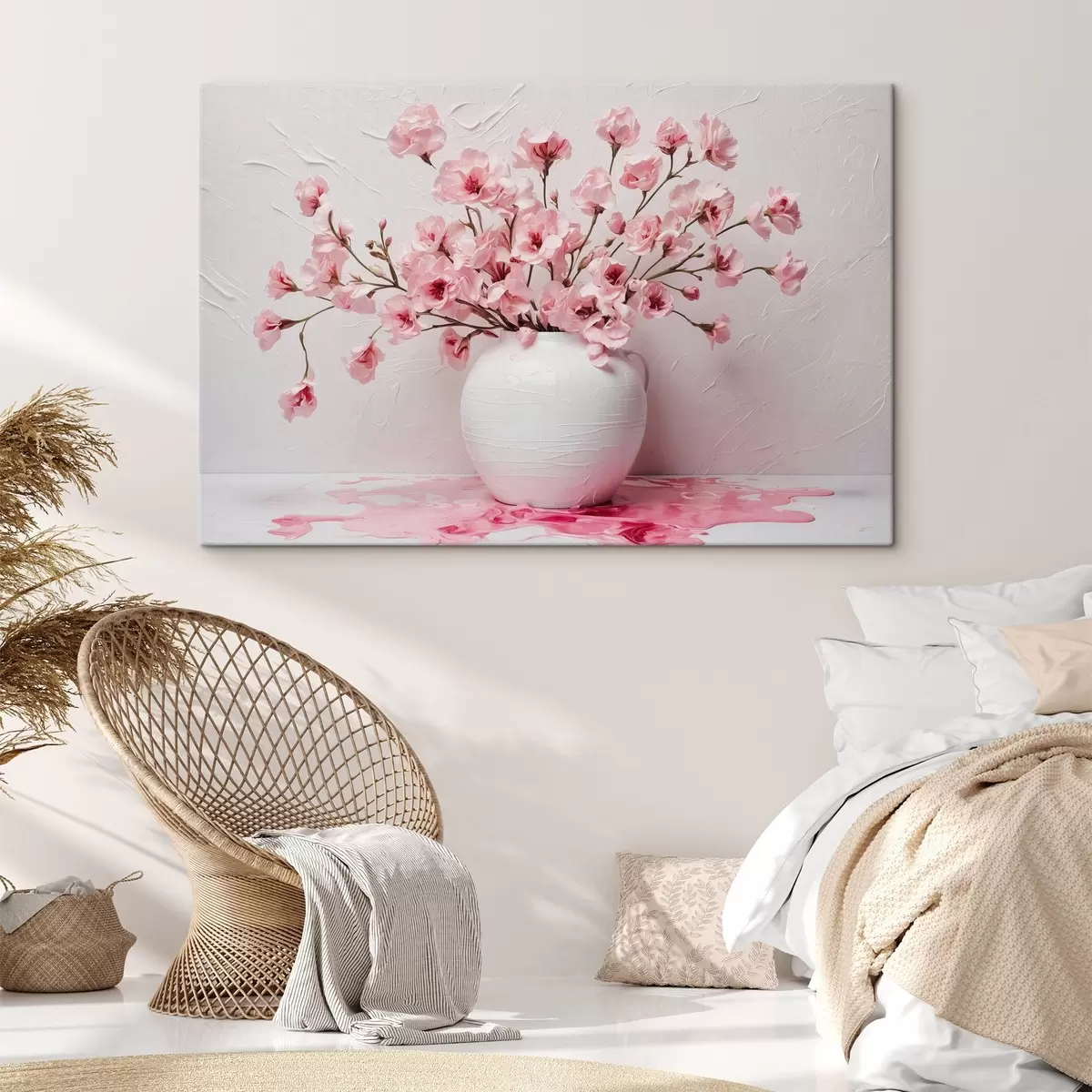 Wandbilder Rosa Blumen in großer weißer Vase s44081