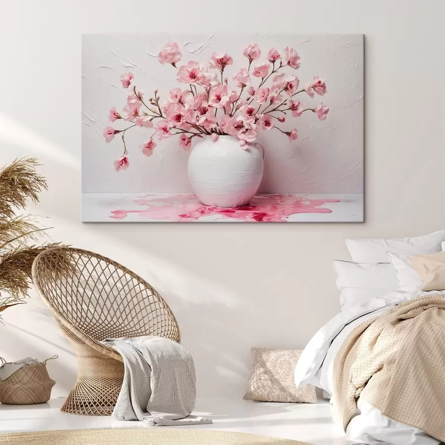 Wandbilder Rosa Blumen in großer weißer Vase s44081